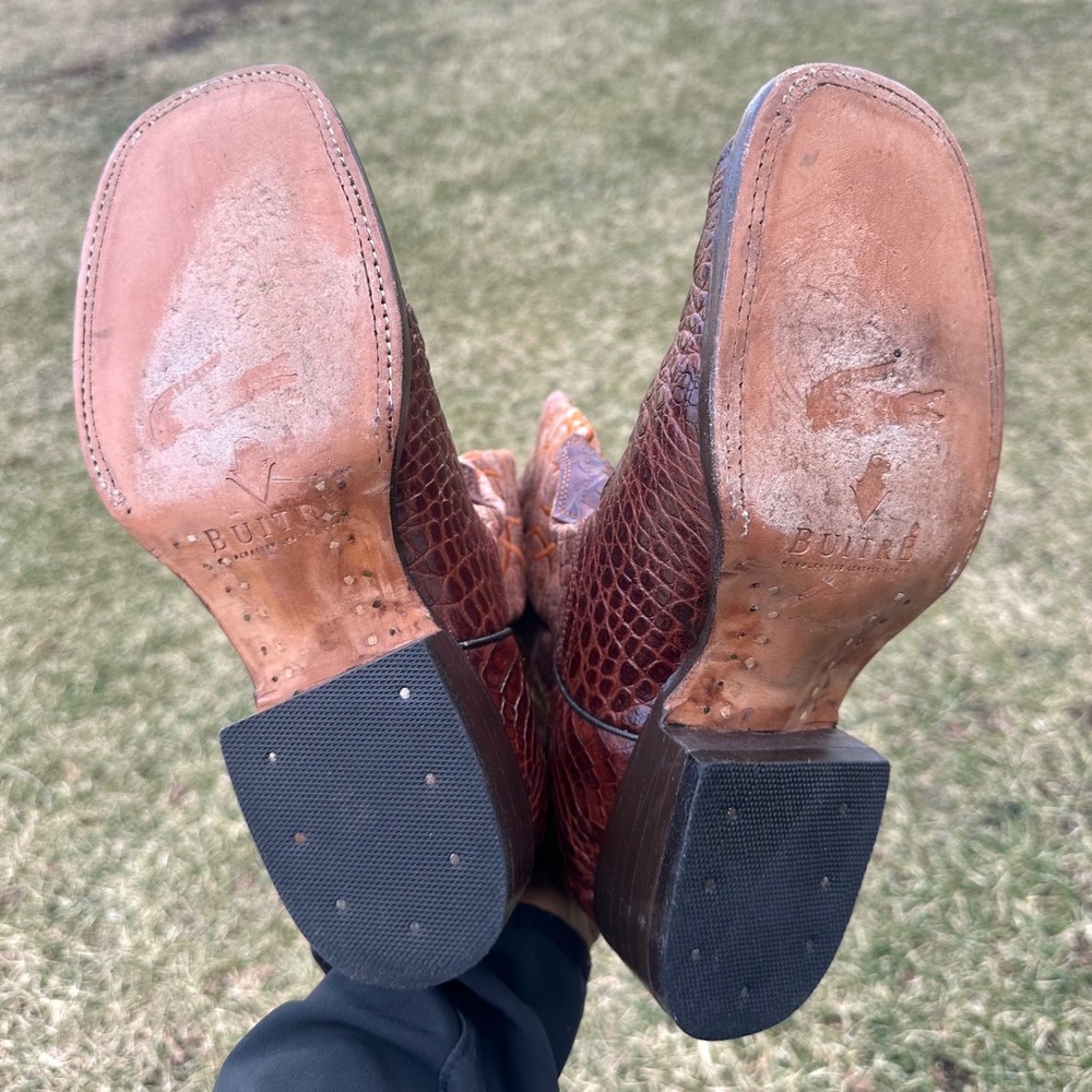 Buitre Handcrafted Leather Goods Alligator Embossed Western Boots Men's Size 8 - Picture 7 of 15